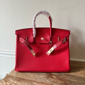 Red Gold Structured 35 Leather Belted Lock Key Satchel Doctor's Bag